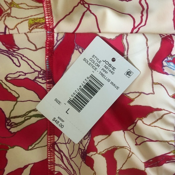 NWT JOSIE NATORI SOLSTICE T-BACK CROP TOP Size L Pink Poppy Trellis Wave - Picture 9 of 11